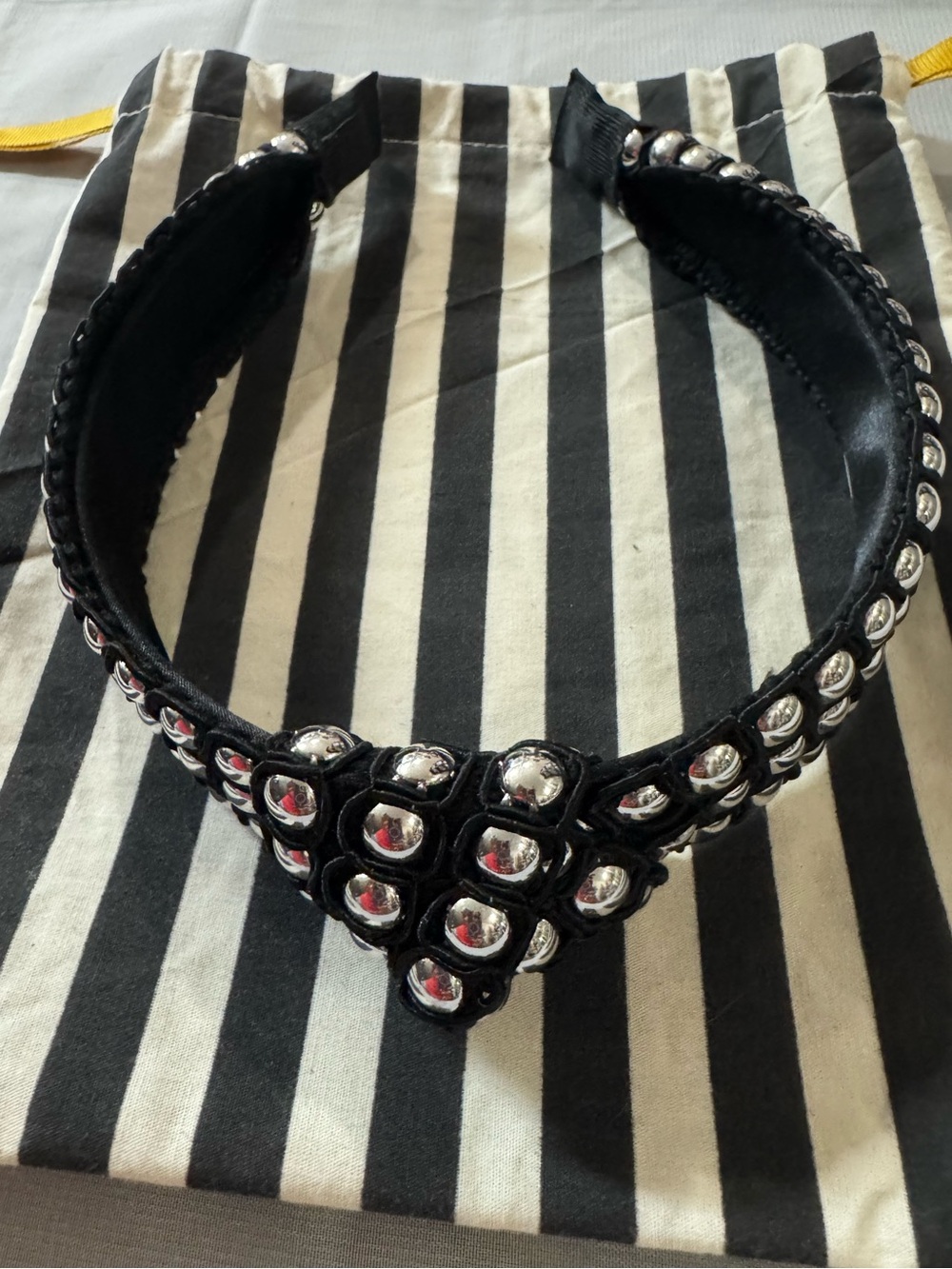 “You Rock!” Black Studded Headband with Silver Accents — NWT — Handmade.